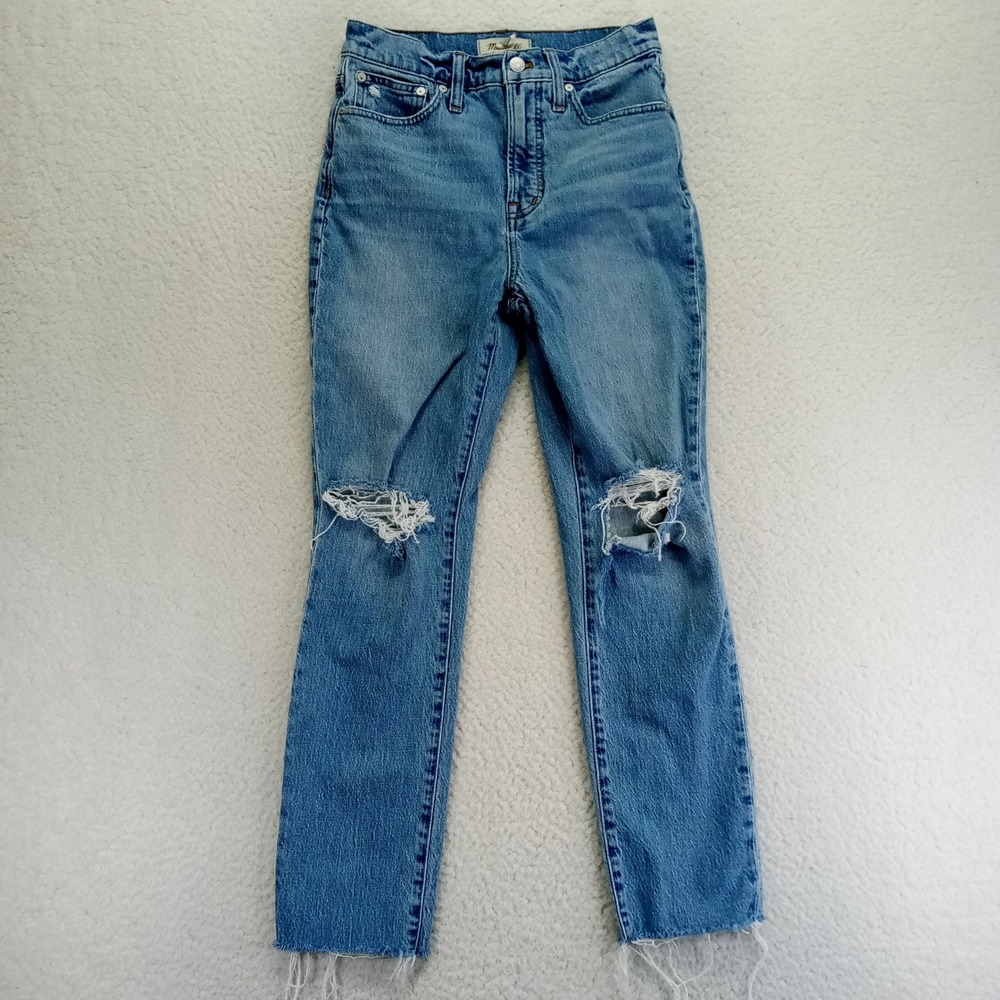 Madewell The Perfect Vintage Jean 27 Distressed High Rise Straight Leg Blue